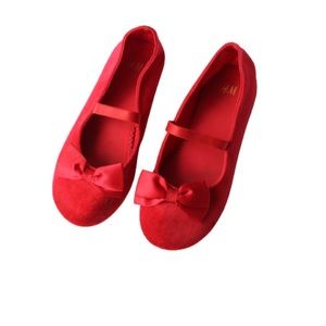 H&M Red Velvet Bow Ballet Flats Size  13